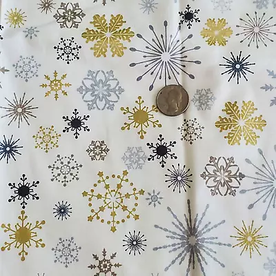 Fabri-Quilt Cotton Fabric Winter Silver Gold Snowflakes On White 44 W X 1 Yard • $14.95