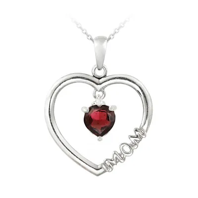 925 Silver Dangling Gemstone & Diamond Accent  Mom  Open Heart Necklace 3 Color • $18.99