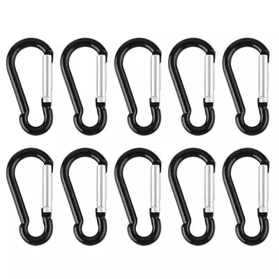 10 Mini Black Carabiners Camping Spring Clip Hook Keychain Key Ring Hiking Small • $6.95