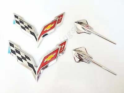 2014-2019 Corvette C7 Chrome Black Front & Rear & Stingray Cross Flags Emblem • $38.46