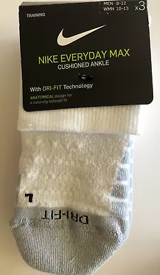 Nike Everyday Max Cushioned Ankle Socks Mens Size LARGE 8-12 SX5549-100 / 3 Pack • $24.49