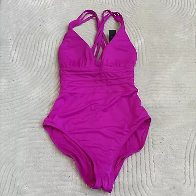 NEW La Blanca Womens Sz 10 One Piece Bathing Suit Hot Pink Cute Multi Strap Back • $25