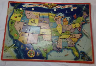 Vintage All-Fair 48 State Map Puzzle With Original State Details • $34.99