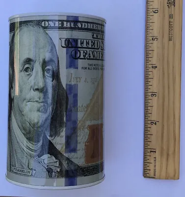 Tin Money Savings Piggy Bank - 5” X 3” Ben Franklin $100 Bill Money Coin Saver • $6.95