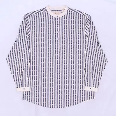 C5503 VTG Scully Men's Striped Cotton Long Sleeve Mandarin Shirt Size L • $19.99