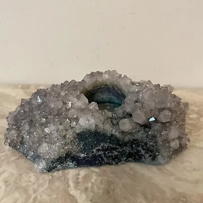 Beautiful Vintage Natural Crystal Geode Cluster Tea Light Votive Candle Holder • $29.99