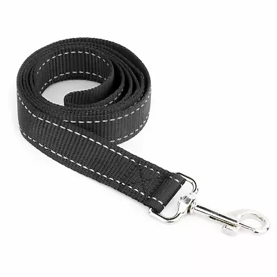 1.2m REFLECTIVE DOG LEAD STRONG BLACK 4FT NYLON PET LEASH ANTI SLIP WALKING GRIP • £3.99