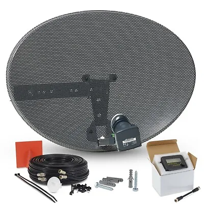 Zone 1 60cm Satellite Dish & 2 Way Twin Lnb + 10m Black Twin Cable & Sat Finder • £39.99