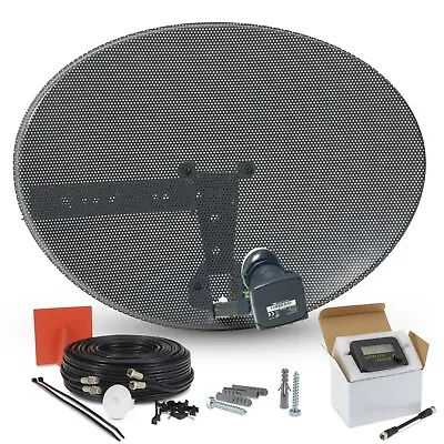 Zone 1 60cm Satellite Dish & 2 Way Twin Lnb + 20m Black Twin Cable & Sat Finder • £43.99