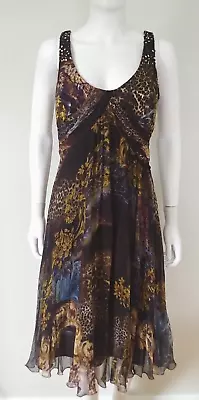 DIANE FREIS Vintage 90s Y2K Silk Bead Sequin Dress Mobwife Rose Cheetah 12 Flora • $138