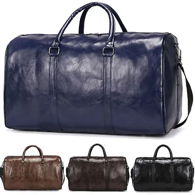 Mens Large Leather Holdall Duffle Bag Gym Travel Work Weekend Luggage Handbags • £12.95