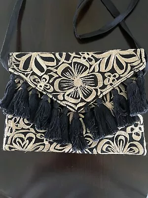 Women's Handmade Crossbody Mexican Black And Gold Clutch Embroidered Handbag. • $20