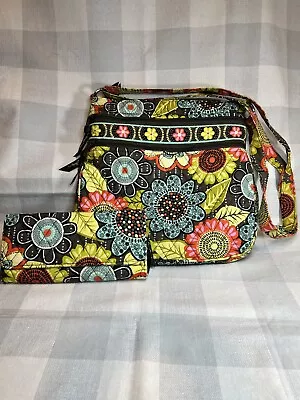 Vera Bradley Flower Shower Triple Zip Hipster Quilted Purse And Trifold Wallet • $30