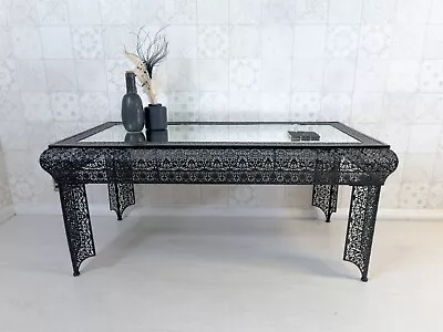 £129 • Buy Black Coffee Table Embossed Moroccan Style Metal Glass (GZ436)