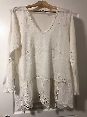 Johnny Was Cream Lace Tunic Top - Size L - Good Condition • $89