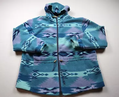 VINTAGE Woolrich Jacket Mens XL Blue Aztec Long Sleeve Full Zip Navajo Fleece • $58.88