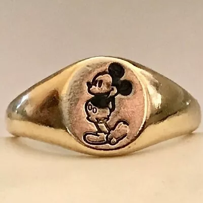 Vintage Mickey Mouse Pinkie Ring RARE Size 3 Gold Tone Plated Disneyana Signed • $14.99