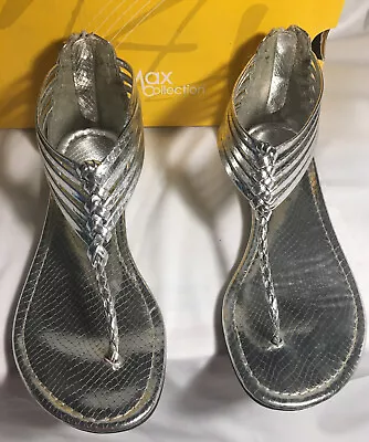 Max Collection Women’s Sandal Silver Thong Braided Strappy Back Zipper Size 6 • $8