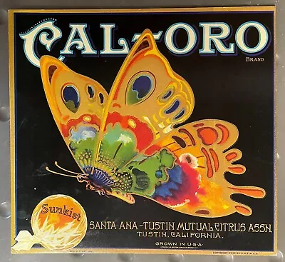 Cal Oro Sunkist Oranges Fruit Label Vintage Art On Board Gorgeous Butterfly READ • $10