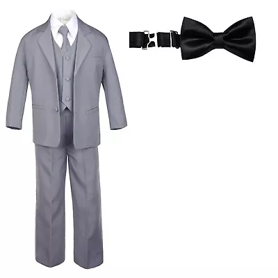 $57.99 • Buy 6pc Baby Toddler Boy Teen Formal Party Suit W/Satin Bow Tie Medium Gray SM-16