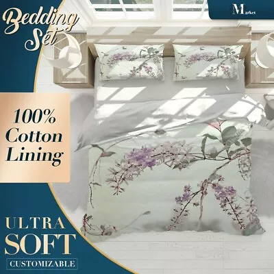 Blossom Bellflower Floral Flowers Purple Duvet Cover Set Double Queen King Size • £16.13