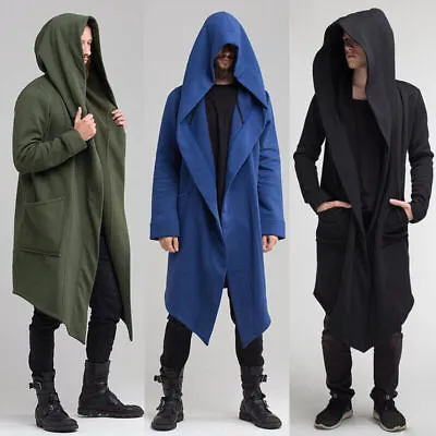 Mens Solid Hoodie Long Jacket Cardigan Casual Trench Cloak Cape Coat Outwear • $30.75