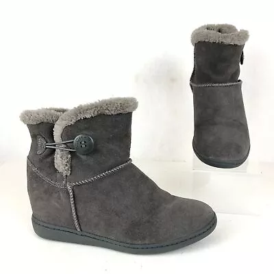 SKCH+3 By Skechers Women's 8.5 Cozy Up Charcoal Grey Suede Wedge Ankle Boots • $24.81