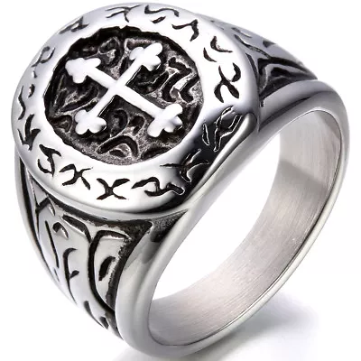 Mens Casting Stainless Steel Biker Celtic Cross Wedding Ring Boys Band Size 6-11 • $9.69