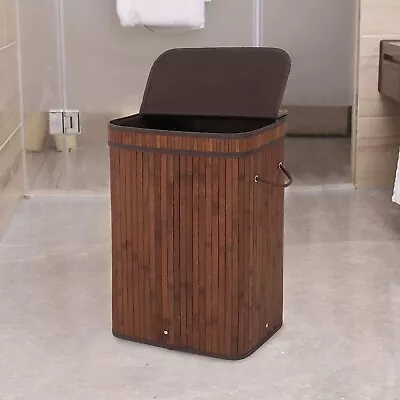 Laundry Hamper With Lid 72L Folding Bamboo Laundry Basket With Removable Liner • $29.99