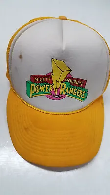 Vtg Kids Mighty Morphin Power Rangers Yellow White Baseball Cap Trucker Hat • $26.95