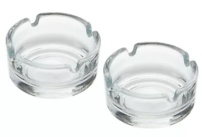 Small Glass Ashtray 2pc Round Cigarette Smoking Ash Tray Home Pub Garden Outdoor • £5.49