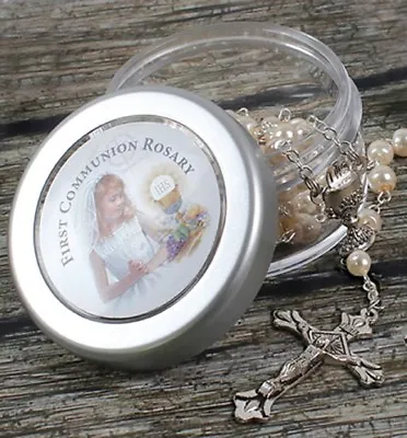 £8.99 • Buy First Holy Communion Rosary Beads Pearl Imitation & Screw Top Gift Box Girls