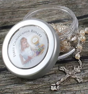 £8.99 • Buy First Holy Communion Rosary Beads Pearl Imitation & Screw Top Gift Box Girls