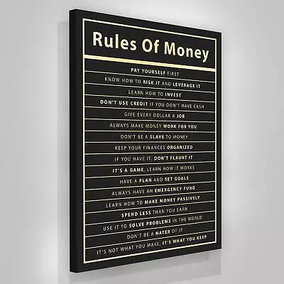 Rules Of Money Motivational Wall Art Canvas Print Office Decor Financial Quote • $49.95