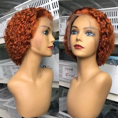 Short Bob Deep Curly Pixie Cut Lace Front Wigs Ginger Orange Synthetic Wig • £32.39