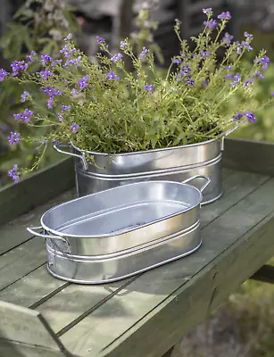 Galvanised Trough W/Handles Metal Herb Lavender Window Box Planter Ice Bucket • £18