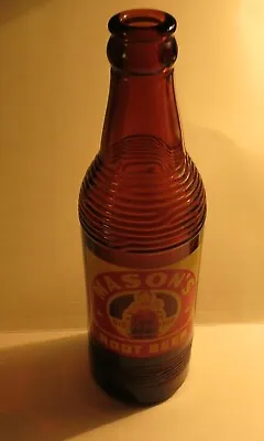MASONS ROOT BEER 10 OZ. AMBER GLASS BOTTLE YELLOW & RED ACL Chicago Illinois • $12.50