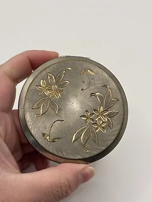 Vintage Metal Makeup Powder Compact With Old Puff Collectible *** • $20