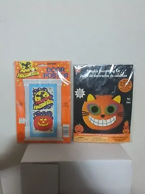 Vintage Halloween Door Poster Decoration 1988 27”x60” Cat Face Pumpkin Decor Kit • $14.89