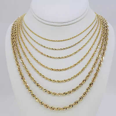 $229.99 • Buy 10K Yellow Gold 1.5mm-6.5mm Laser Diamond Cut Rope Chain Necklace 16 - 30 
