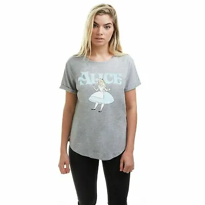 Official Disney Ladies Alice In Wonderland Fashion T-Shirt Grey Heather S - XL • £13.99