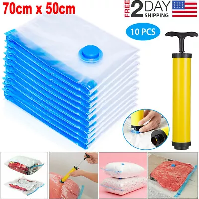 $15.98 • Buy 10 X Jumbo Vacuum Storage Bags Travel Space Saver Garment Seal Clothes Hand Pump