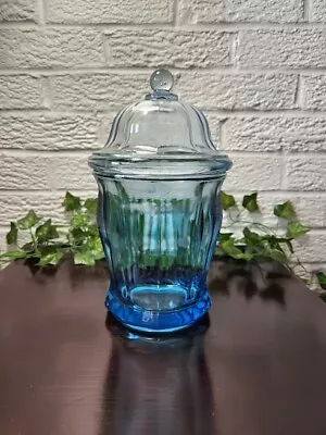 Vintage 10  Indiana Glass Clear Light Blue W Lid Apothecary Ginger Jar Canister • $20