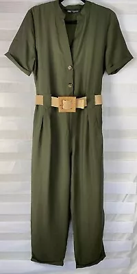 Zara Women's Long Belted Jumpsuit Dark Green Size Large • $38.99