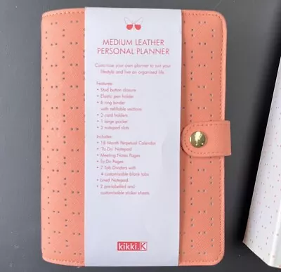 Kikki K Peach Perforated Textured Leather Medium Personal Planner • $75