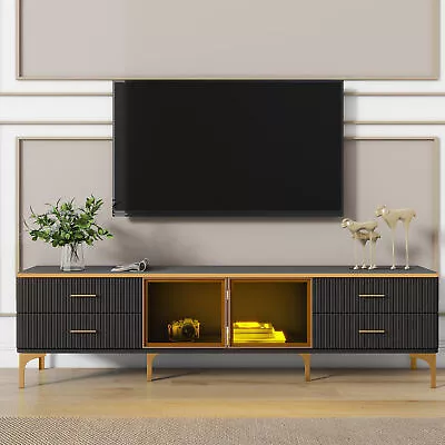 Stylish TV Stand Marble-veined Table Entertainment Center Storage Cabinet Black • $285.99