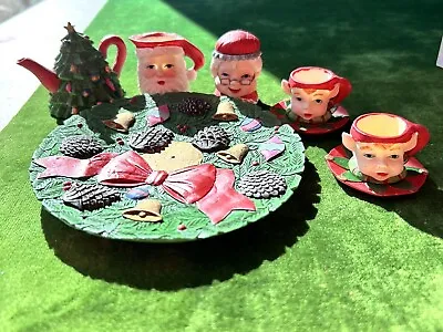 Miniature Christmas 10 Piece Hand Painted Resin Tea Set~Santa Elves Tea Pot💚❤️ • $12