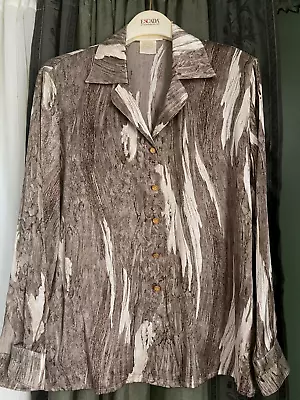 Escada Vintage Silk Blouse In Shades Of Gray Beige Marble Print 40 12 Germany • $85.86