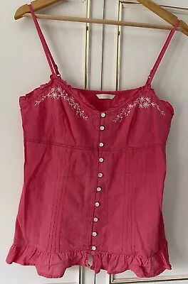 Marks & Spencer Ladies Pink Cotton Camisole Size 14 Frill • £17.99