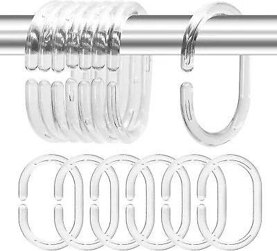 Clear Shower Curtain Rings Hooks Bathroom Plastic Pole Rail Guide Hanger X6 Pack • £1.99